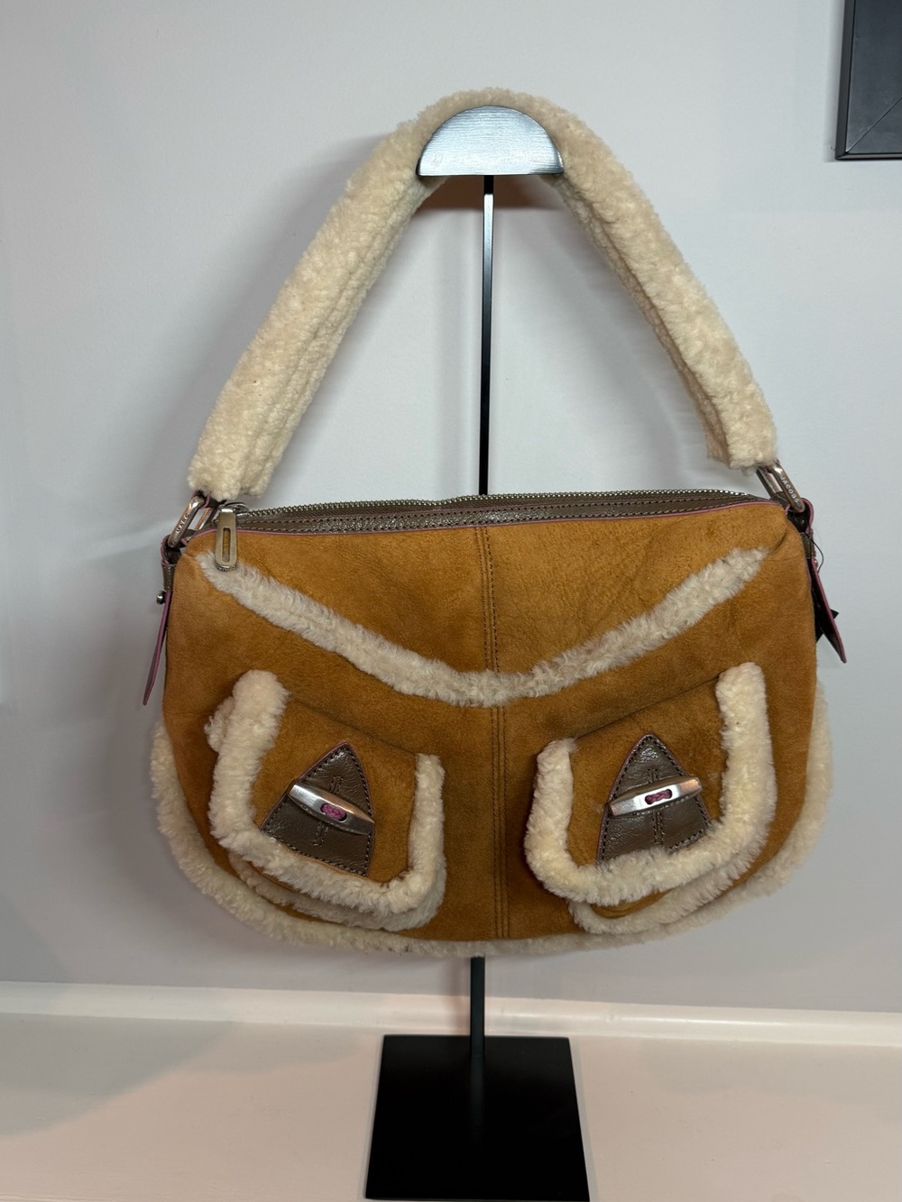 Marc Jacobs shearling-trimmed suede hobo bag